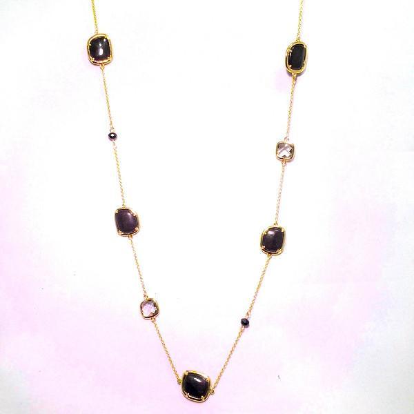 New Product - 87  Gold Chain Onyx with Semi Precious Stone Stations Approx: 36" - Quantum EMF Protectors