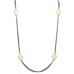 New Product - Gunmetal Double Chain Necklace w/ Square cubic Zirconia Stations - Quantum EMF Protectors