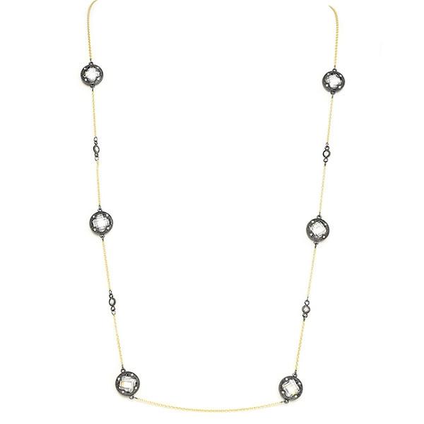 New Product - Gunmetal Necklace w/ Gold Oval and Clear Cubic Zirconia Stations - Quantum EMF Protectors